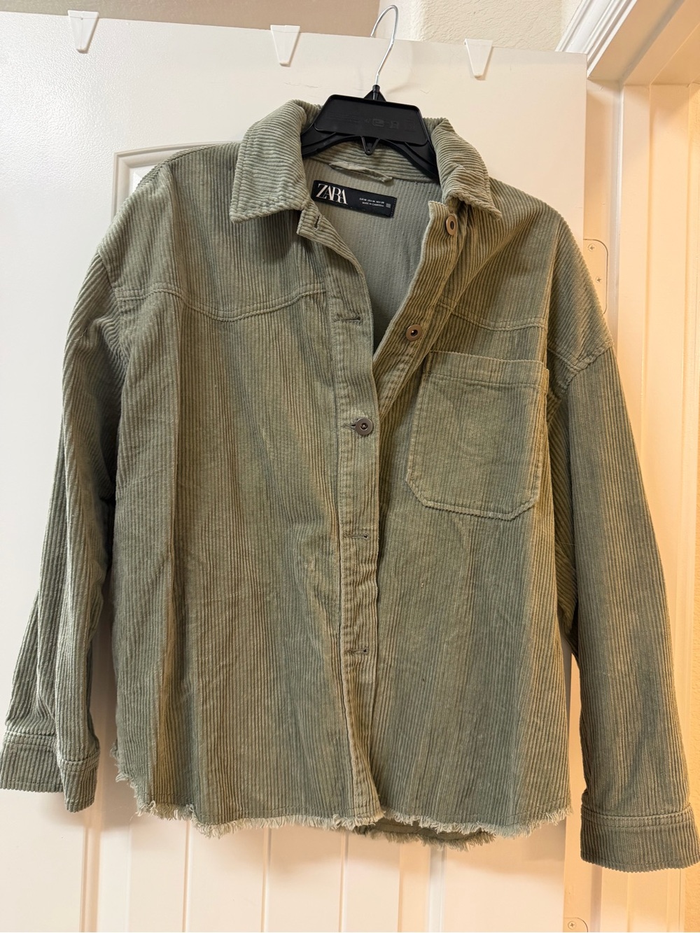 Zara Olive Green Corduroy Shacket Jacket